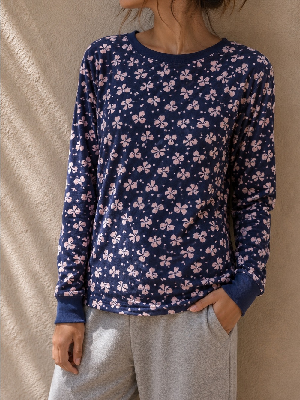 Kate Spade Pajama Top Bow Print Navy Blue Pink Sleepwear Size Small